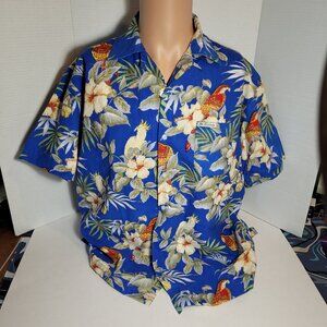 Balle Balle Men's Hawaiian Button Down 100% Cotton Blue Shirt Size L
